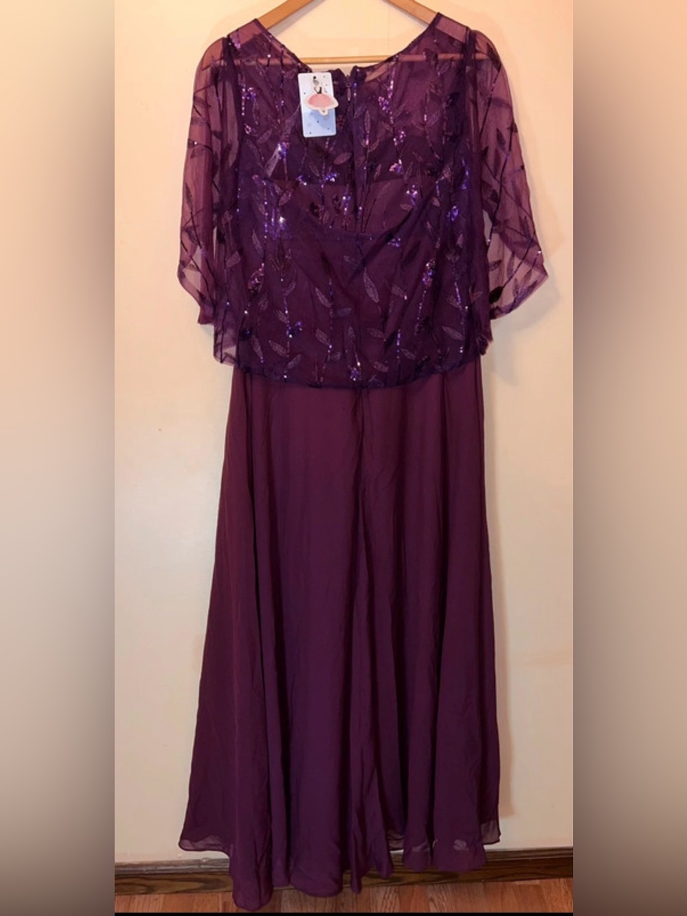 NWT Plum Purple Beaded Overlay Evening Gown